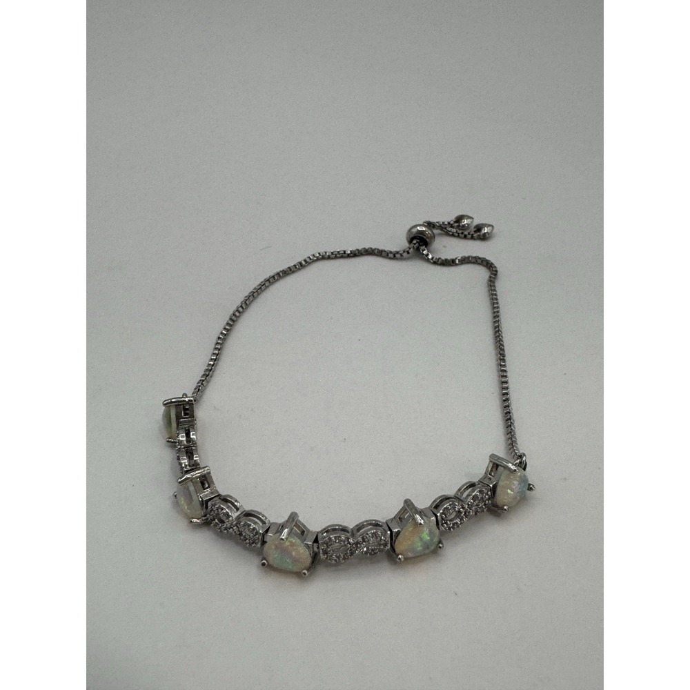 Sunstone Opal CZ Bolo Bracelet Silver Tone Adjustable Infinity Link Tennis